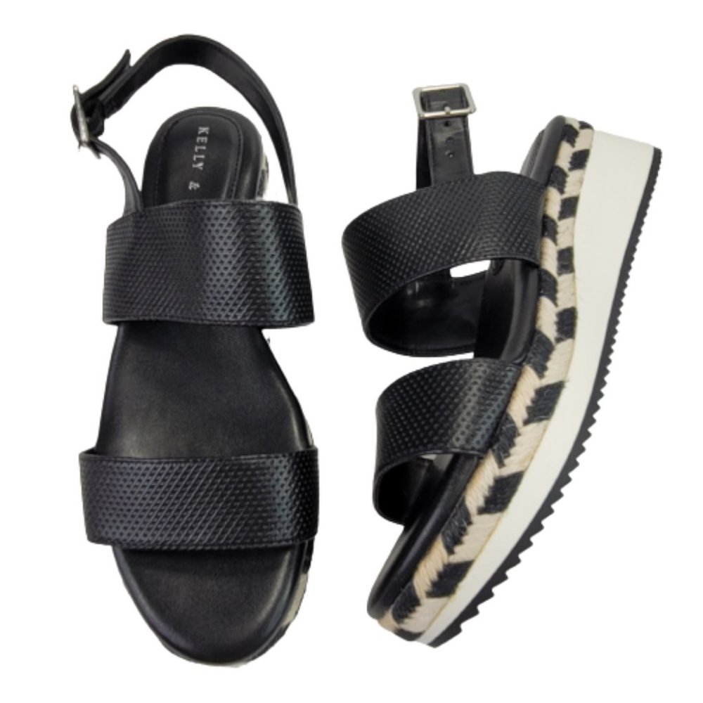 Kelly & Katie Poliana Espadrille Black White Platform Wedge Sandal Shoes Sz 8 - Picture 12 of 12